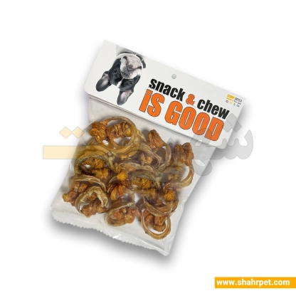 تشویقی سگ ایزگود شهرپت خرخره گاو دورپیچ مرغ 150 گرم