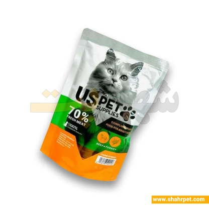 پوچ گربه یو اس پت طعم گوشت گوساله و بوقلمون 100 گرم