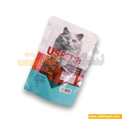 پوچ گربه یو اس پت طعم ماهی سالمون و شترمرغ 100 گرم