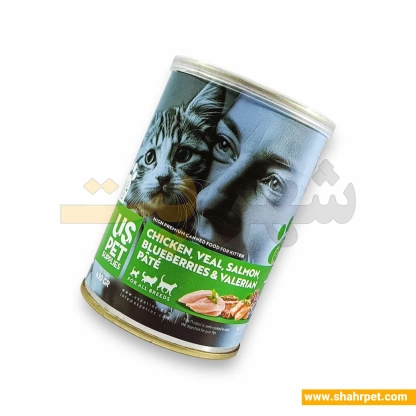کنسرو بچه گربه یو اس پت مرغ، گوساله، سالمون، بلوبری و سنبل الطیب ۴۳۰ گرم