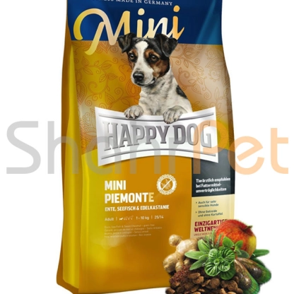 غذای سگ بالغ هپی داگ نژاد کوچک حاوی شاه بلوت کوه پایه ای <br>Supreme Mini Adult Piemonte Happy Dog