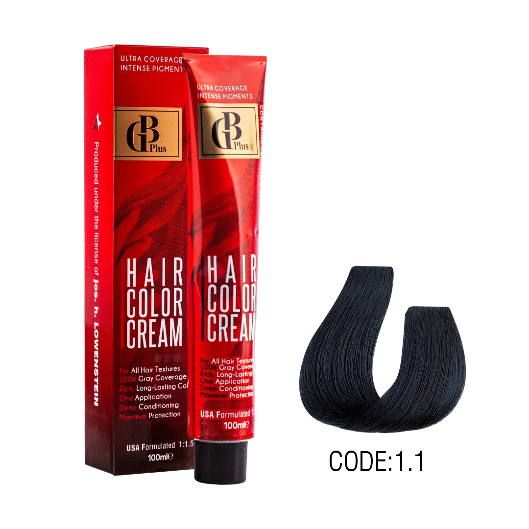 رنگ مو جی بی پلاس گروه خاکستری حجم 100 میل شماره 1/1 مشکی پر کلاغی