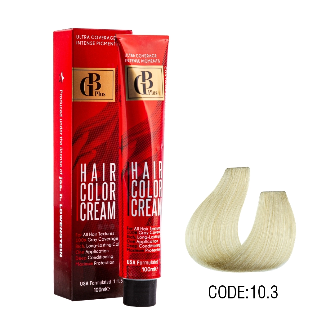 رنگ مو جی بی پلاس گروه زیتونی حجم 100 میل شماره 10/3 بلوند زیتونی فوق العاده روشن