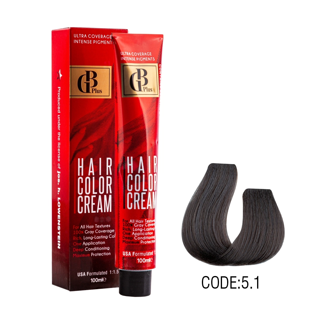 رنگ مو جی بی پلاس گروه خاکستری حجم 100 میل شماره 5/1 قهوه ای خاکستری روشن