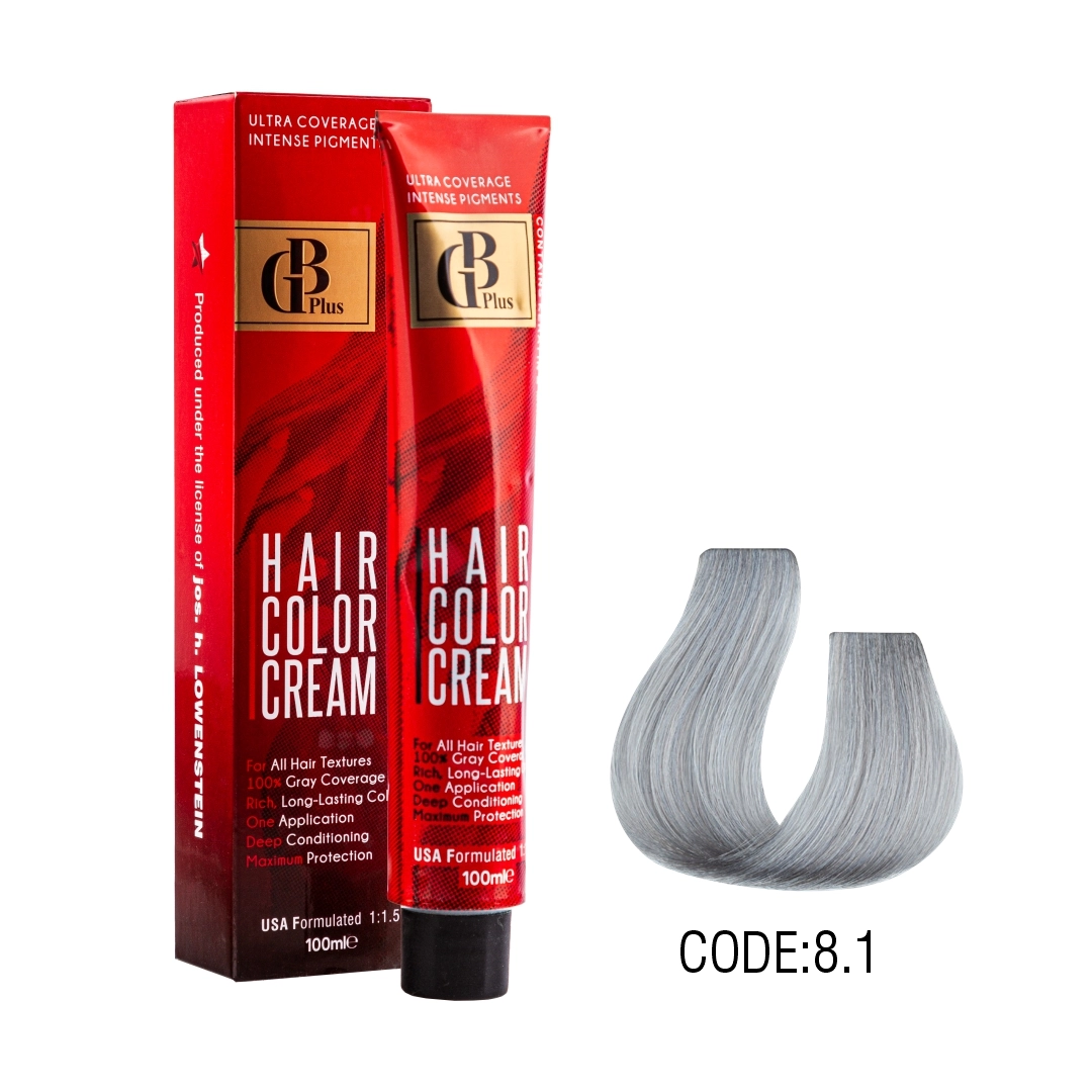 رنگ مو جی بی پلاس گروه خاکستری حجم 100 میل شماره 8/1 بلوند خاکستری روشن