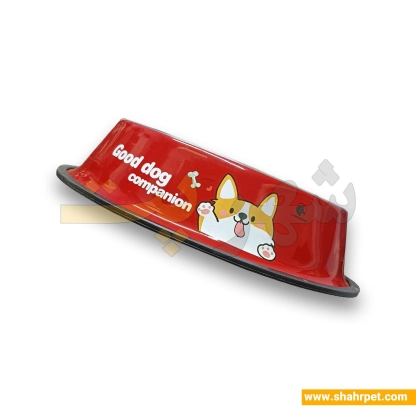 ظرف آب و غذای استیل قرمز طرح دار سگ و گربه متوسط