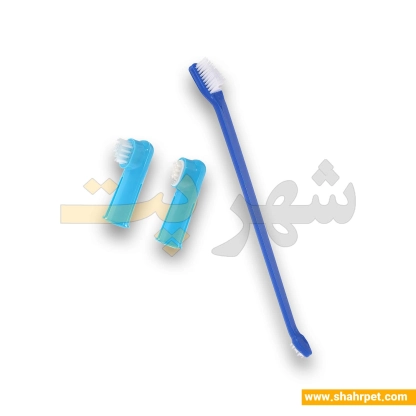 مسواک دو طرفه سگ گربه به همراه دو مسواک انگشتی
