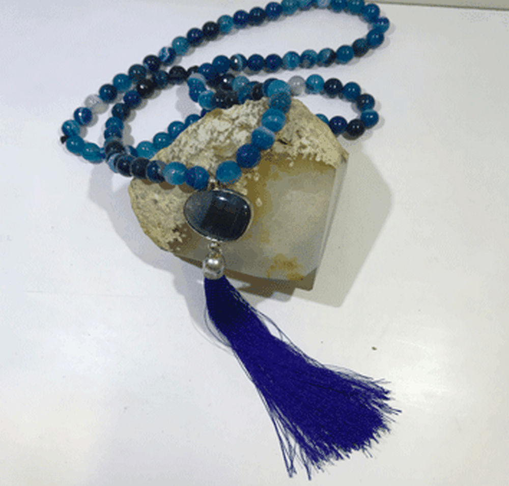 گردنبندسنگ عقیق آبی کد1235