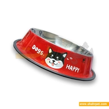 ظرف آب و غذای استیل قرمز طرح دار سگ و گربه متوسط