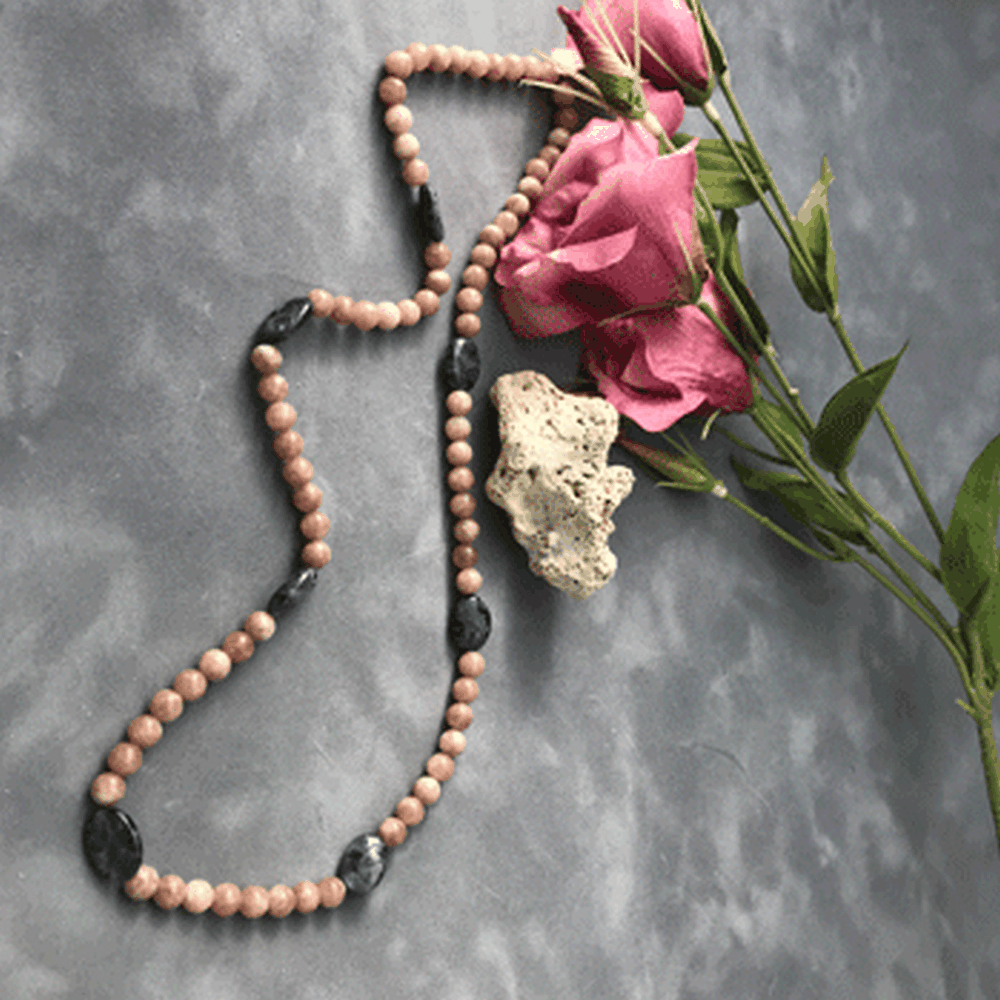 گردنبند بلند مون استون ولابرادورایت کد1251