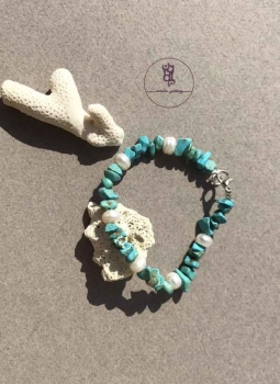 دستبند زنانه سنگ فیروزه  کد ١٤١٠